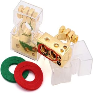 Top Quality Zinc Alloy Brass Plated Battery Terminal Clamp Connector with Cover and Anti-corrosive Washer Positive &Negative